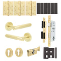 Aurora Satin Brass Lever on Rose Door Handle Kit - Heavy Duty FD30/60 - DIN Euro Sashlock and Thumbturn Cylinder - Keyed Alike