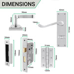 Victorian Scroll Satin Chrome Lever Door Handle Pack - 80mm Bathroom Lock - tradefit - 2