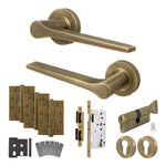 Tapera Antique Brass Lever on Rose Door Handle Kit - Heavy Duty FD30/60 - DIN Euro Sashlock and Thumbturn Cylinder - Keyed to Differ - tradefit - 1
