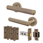 Moreno Antique Brass Lever on Rose Door Handle Kit - 64mm Latch - tradefit - 1