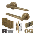 Tapera Antique Brass Lever on Rose Door Handle Kit - Heavy Duty FD30/60 - DIN Euro Sashlock and Double Cylinder - Master Keyed - tradefit - 1