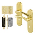 Nola Satin Brass Lever on Backplate Door Handle Pack – 64mm Sashlock
