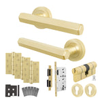 Moreno Satin Brass Lever on Rose Door Handle Kit - Heavy Duty FD30/60 - DIN Euro Sashlock and Double Cylinder - Keyed to Differ - tradefit - 1