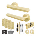 Moreno Satin Brass Lever on Rose Door Handle Kit - Heavy Duty FD30/60 - DIN Euro Sashlock and Double Cylinder - Master Keyed