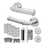 Claro Polished Chrome Lever on Rose Door Handle Kit - Medium Duty FD30/60 - 80mm Bathroom Lock - tradefit - 1