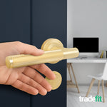 Aurora Satin Brass Lever on Rose Door Handle Kit - Medium Duty FD30/60 - 80mm Euro Sashlock and Double Cylinder - Keyed Alike - tradefit - 6