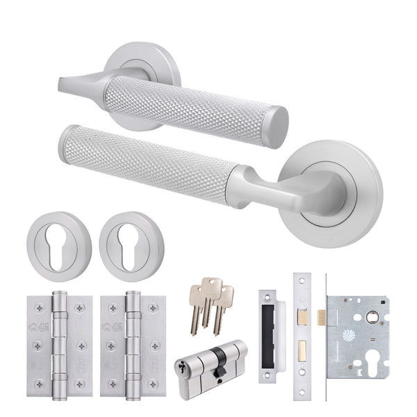 Mode - Grip Satin Chrome Lever on Rose Door Handle Pack - Euro Lock & Cylinder - tradefit - Featured Image