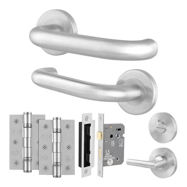 Return to Door Lever on Rose Stainless Steel Door Handle Kit - Medium Duty - 80mm Bathroom Lock - tradefit - Featured Image