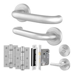 Return to Door Lever on Rose Stainless Steel Door Handle Kit - Medium Duty - 64mm Bathroom Lock
