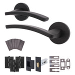 Euroda - Plus Black Lever on Rose Fire Door Handle Pack - Latch - FD30/60 - tradefit - 1