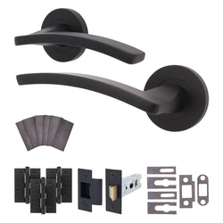 Euroda - Plus Black Lever on Rose Fire Door Handle Pack - Latch - FD30/60 - tradefit