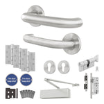 Fire Door Kit - HMO Apartment Entrance Kit - Heavy Duty - Keyed Differ - Satin Stainless Steel - tradefit - 1