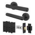 Moreno Matt Black Lever on Rose Door Handle Kit - 64mm Latch