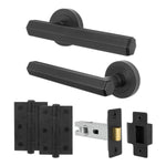Moreno Matt Black Lever on Rose Door Handle Kit - 64mm Latch - tradefit - 1