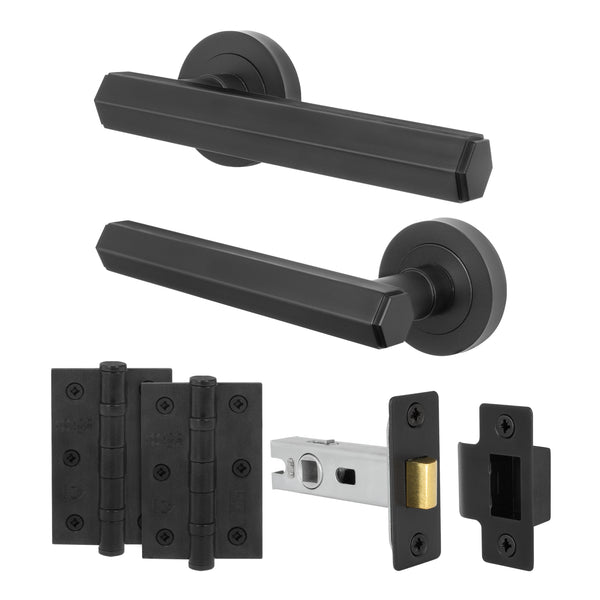 Moreno Matt Black Lever on Rose Door Handle Kit - 64mm Latch - tradefit - Featured Image