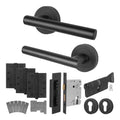 Olbia Matt Black Lever on Rose Door Handle Kit - Medium Duty FD30/60 - 80mm Euro Sashlock and Thumbturn Cylinder - Keyed Alike