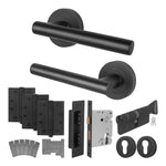 Olbia Matt Black Lever on Rose Door Handle Kit - Medium Duty FD30/60 - 80mm Euro Sashlock and Thumbturn Cylinder - Keyed Alike - tradefit - 1