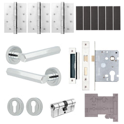 Moreno Polished Chrome Lever on Rose Door Handle Kit - Medium Duty FD30/60 - 80mm Euro Sashlock and Double Cylinder - Keyed Alike - tradefit
