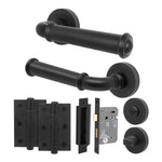 Claro Matt Black Lever on Rose Door Handle Kit - 64mm Bathroom Lock - tradefit - 1