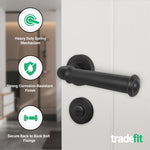 Claro Matt Black Lever on Rose Door Handle Kit - 64mm Bathroom Lock - tradefit - 2