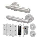 Flores Satin Nickel Lever on Rose Door Handle Kit - 64mm Bathroom Lock - tradefit - 1