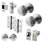 Beehive Polished Chrome Mortice Door Knob Kit - 76mm Bathroom Deadbolt - tradefit - 1