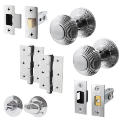 Beehive Polished Chrome Mortice Door Knob Kit - 76mm Bathroom Deadbolt - tradefit