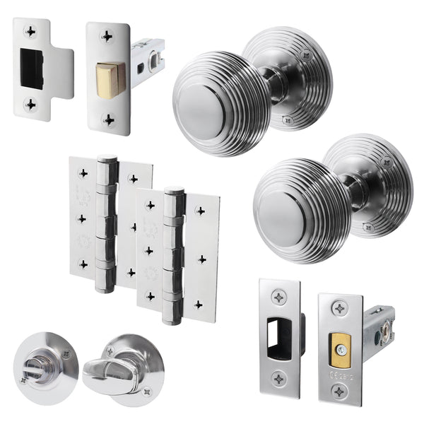 Beehive Polished Chrome Mortice Door Knob Kit - 76mm Bathroom Deadbolt - tradefit - Featured Image
