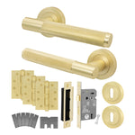 Dumont Satin Brass Lever on Rose Door Handle Kit - Medium Duty FD30/60 - 80mm Sashlock - 1