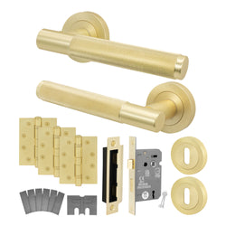 Dumont Satin Brass Lever on Rose Door Handle Kit - Medium Duty FD30/60 - 80mm Sashlock