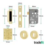 Dumont Satin Brass Lever on Rose Door Handle Kit - Medium Duty FD30/60 - 80mm Sashlock - tradefit - 5