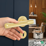 Dumont Satin Brass Lever on Rose Door Handle Kit - Medium Duty FD30/60 - 80mm Sashlock - tradefit - 6