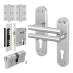 Olbia Satin Nickel Lever on Backplate Door Handle Kit - 80mm Euro Sashlock and Double Cylinder - Master Keyed - tradefit - 1
