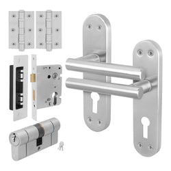 Olbia Satin Nickel Lever on Backplate Door Handle Kit - 80mm Euro Sashlock and Double Cylinder - Master Keyed - tradefit