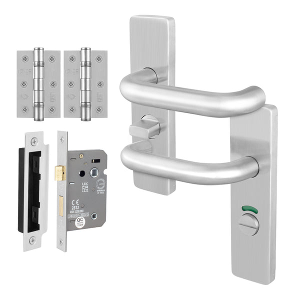 Return to Door Lever on Backplate Stainless Steel Door Handle Kit - Medium Duty - 80mm Bathroom Lock - tradefit - Featured Image