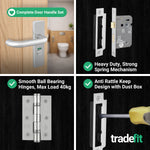Return to Door Lever on Backplate Stainless Steel Door Handle Kit - Medium Duty - 80mm Bathroom Lock - tradefit - 5