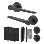Tapera Matt Black Lever on Rose Door Handle Kit - 64mm Bathroom Lock - tradefit - 1