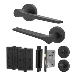 Tapera Matt Black Lever on Rose Door Handle Kit - 64mm Bathroom Lock - tradefit