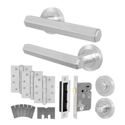 Moreno Satin Nickel Lever on Rose Door Handle Kit - Medium Duty FD30/60 - 80mm Bathroom Lock - tradefit