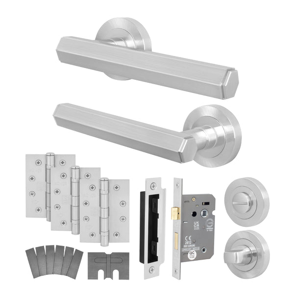Moreno Satin Nickel Lever on Rose Door Handle Kit - Medium Duty FD30/60 - 80mm Bathroom Lock - tradefit - Featured Image