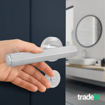 Moreno Satin Nickel Lever on Rose Door Handle Kit - Medium Duty FD30/60 - 80mm Bathroom Lock - tradefit - 6