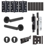 Moreno Matt Black Lever on Rose Door Handle Kit - Heavy Duty FD30/60 - DIN Euro Sashlock and Thumbturn Cylinder - Keyed to Differ - tradefit - 1