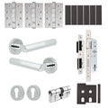 Moreno Polished Chrome Lever on Rose Door Handle Kit - Heavy Duty FD30/60 - DIN Euro Sashlock and Double Cylinder - Keyed to Differ