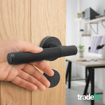 Aurora Matt Black Lever on Rose Door Handle Kit - Medium Duty FD30/60 - 80mm Euro Sashlock and Thumbturn Cylinder - Keyed to Differ - tradefit - 6