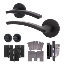Euroda - Plus Black Lever on Rose Fire Door Handle Pack - Bathroom - FD30/60 - tradefit