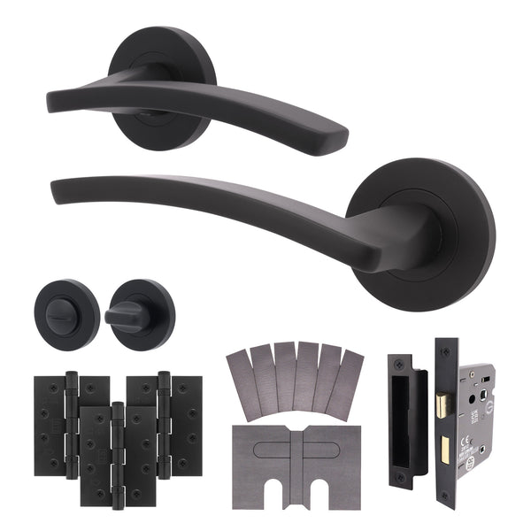 Euroda - Plus Black Lever on Rose Fire Door Handle Pack - Bathroom - FD30/60 - tradefit - Featured Image