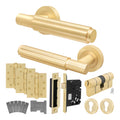 Flores Satin Brass Lever on Rose Door Handle Kit - Medium Duty FD30/60 - 80mm Euro Sashlock and Double Cylinder - Keyed to Differ