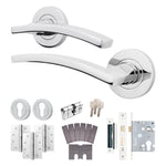 Euroda - Plus Polished Chrome Lever on Rose Fire Door Handle Pack - 3 Lever Lock & Cylinder - FD30/60 - tradefit - 1