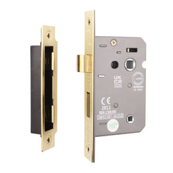 Fire Rated Bathroom Lock - 64mm Case Size - 44mm Backset - Polished Brass - tradefit