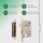 Fire Rated Bathroom Lock - 64mm Case Size - 44mm Backset - Polished Brass - tradefit - 3